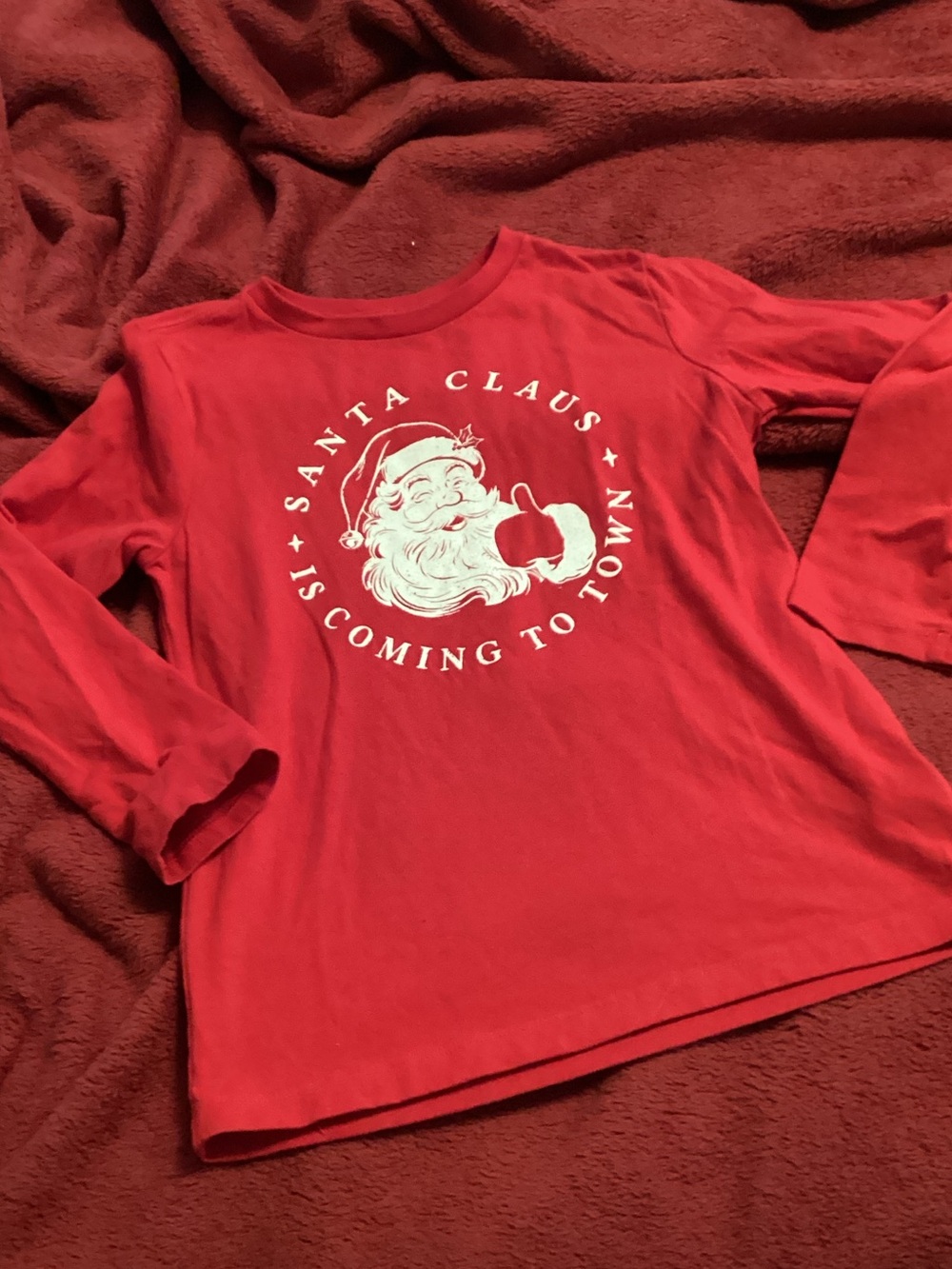 Holiday Time Red Long-Sleeve Kids Shirt with White Santa Graphic
